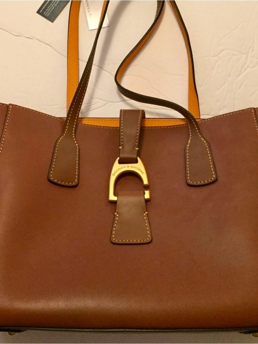 Dooney & Bourke Rare Shannon Brown Leather Tote with Gold Hardware